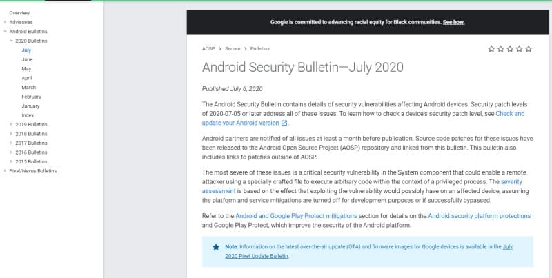 Linha Pixel recebe atualização de segurança de julho de 2020 no Android boletim seguranca julho