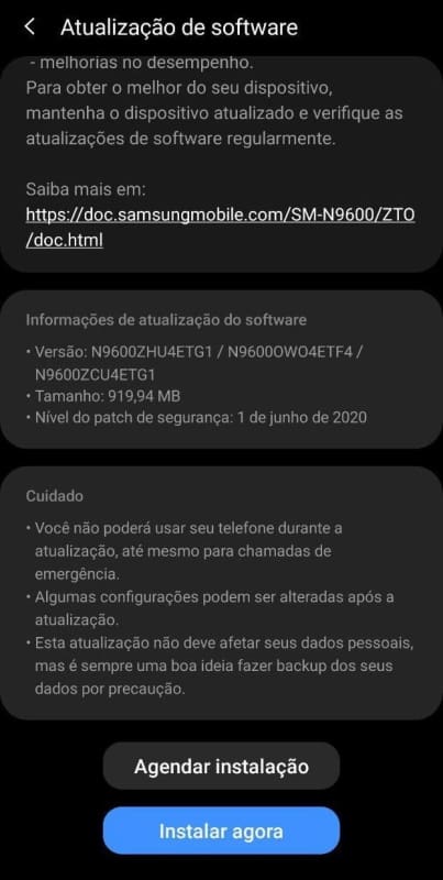 Samsung Galaxy Note 9 recebe atualização para a One UI 2.1 no Brasil captura de tela do note 9 one ui 2.1