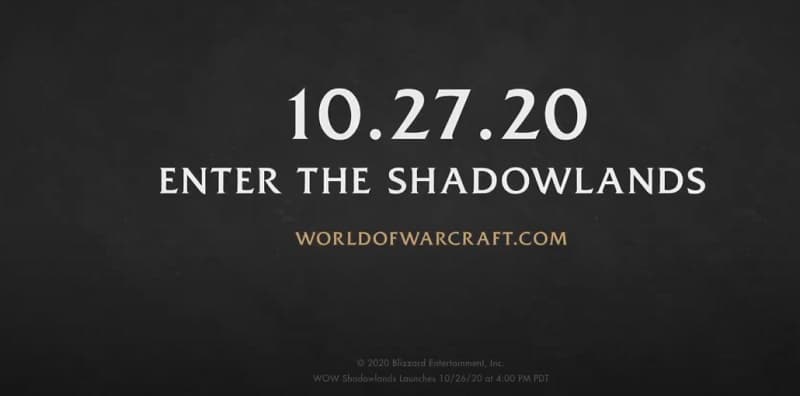 World of Warcraft: Shadowlands será lançado no dia 27 de outubro World of Warcraft: Shadowlands data de lançamento.