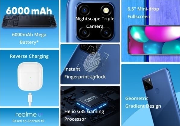 Realme C12 detalhes.