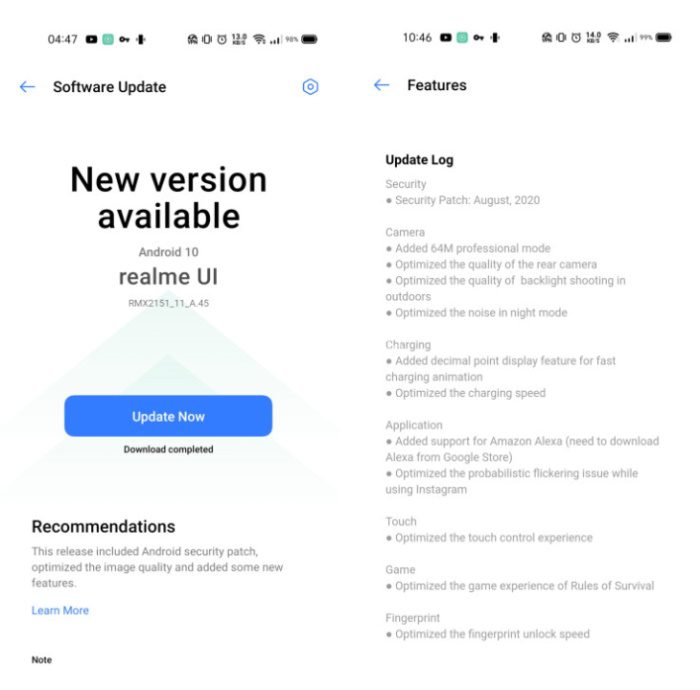 Realme 7 ganha atualização com modo Pro para câmera traseira captura de tela da atualizacao realme 7
