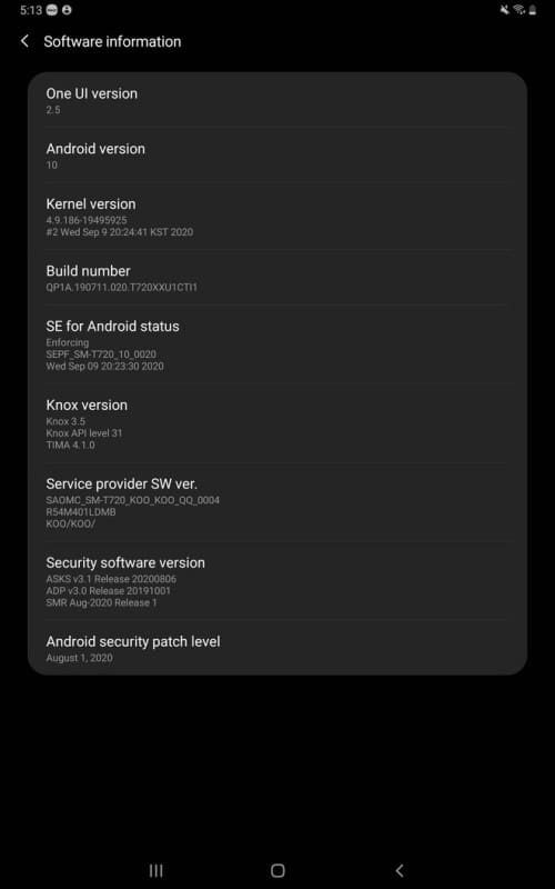 Galaxy Tab S5e recebe a nova One UI 2.5 com recurso de DeX sem fio captura de tela galaxy tab s5e atualizacao