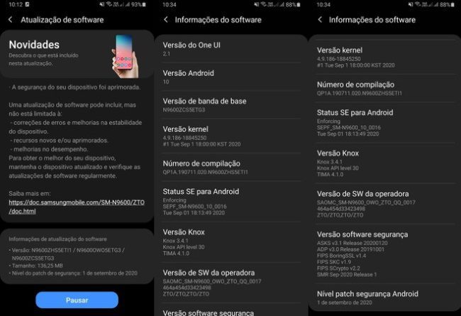 Galaxy Note 9 recebe atualização de segurança de setembro no Brasil captura de tela note 9 setembro