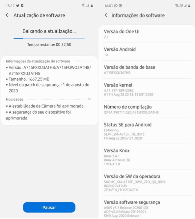 galaxy a71 atualizacao one ui 2.1