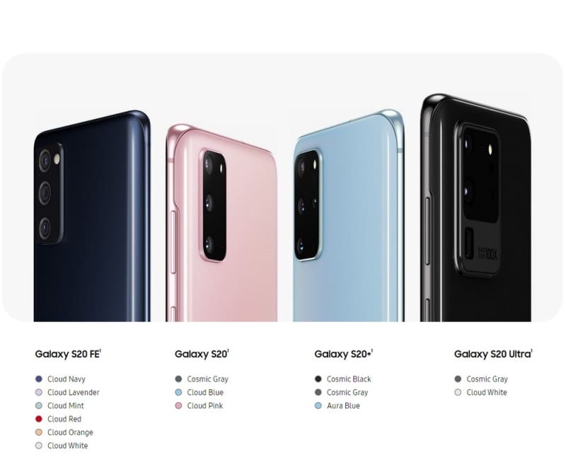 Galaxy S20 FE aparece no site oficial da Samsung Brasil em versão 4G galaxy s20 fe opcoes de cores
