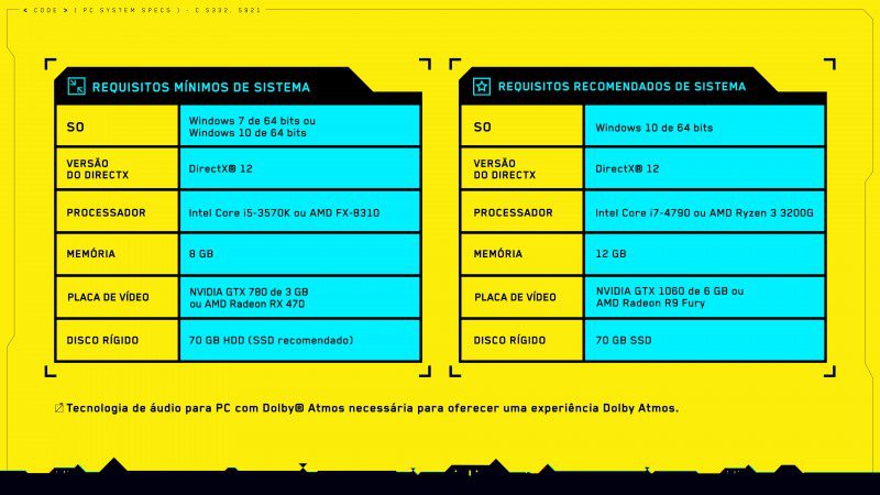 Cyberpunk 2077: Confira os requisitos mínimos e recomendados para PC requisitos de sistema cyberpunk 2077