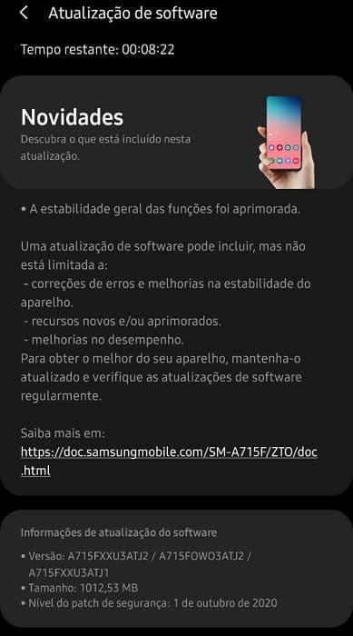 Galaxy A71 começa a ser atualizado com a One UI 2.5 no Brasil Atualização Galaxy A71 no Brasil.