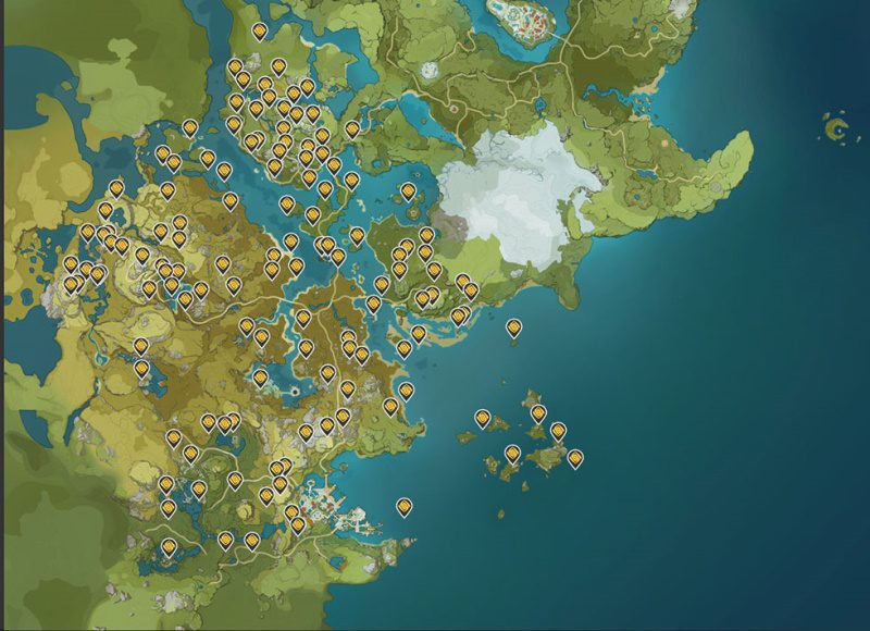 Genshin Impact: Mapa interativo dos baus, olhos de vento e geoculus geoculus genshin impact