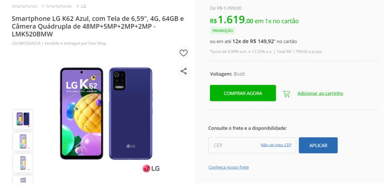LG lança LG K62 e LG K52 em loja online no Brasil, mas tem um porém lg k62 azul