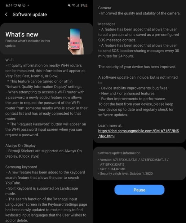 Samsung Galaxy A71 começa a receber a atualização para a One UI 2.5 one ui 2.5 galaxy a71 1