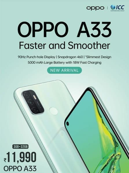 Oppo A33 é oficializado com Snapdragon 460 e câmera tripla Oppo A33 teaser de lançamento.