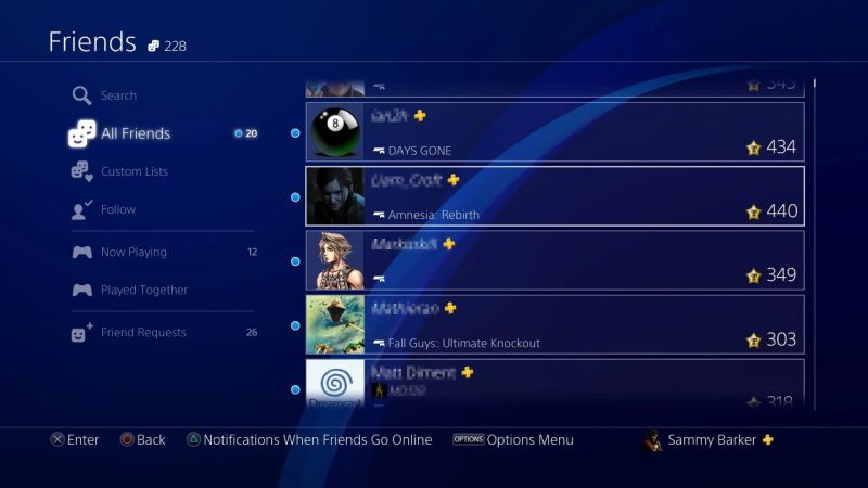 playstation 4 lista de amigos console