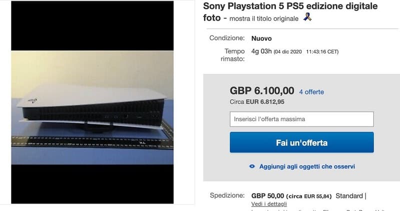 PS5: Leilão de fotos do console alcança preços abusivos e eBay intervém Foto do PS5 à venda no eBay.