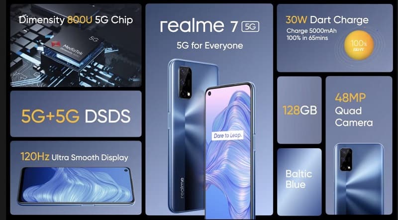 Realme 7 5G é lançado oficialmente com Dimensity 800U e tela de 120 Hz Realme 7 5G é oficializado.