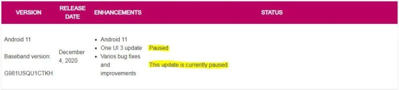 android 11 one ui 3.0 t mobile pausado
