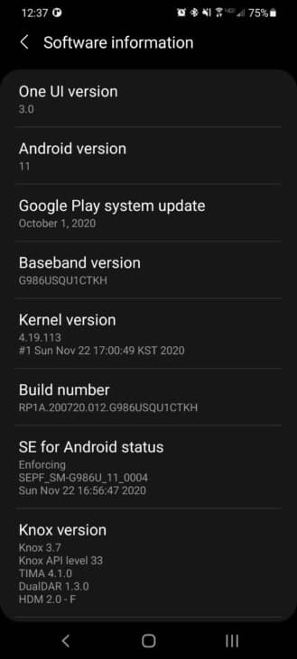 Captura de tela update do Galaxy S20 pela Verizon