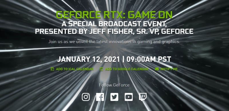 NVIDIA anuncia GeForce RTX Game On para 12 de janeiro de 2021 evento nvidia janeiro