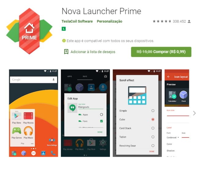 Nova Launcher Prime volta a aparecer por R$ 0,99 na Play Store nova launcher prime promocao