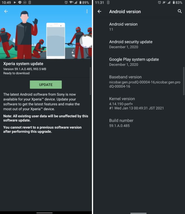Sony Xperia 10 II recebe atualização oficial para o Android 11 captura de tela android 11 xperia 10 ii