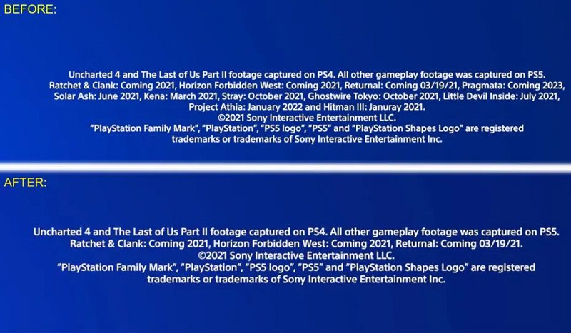PlayStation 5: Sony remove previsões de lançamento de jogos em teaser Comparativo de informações do teaser sobre games do PlayStation 5.