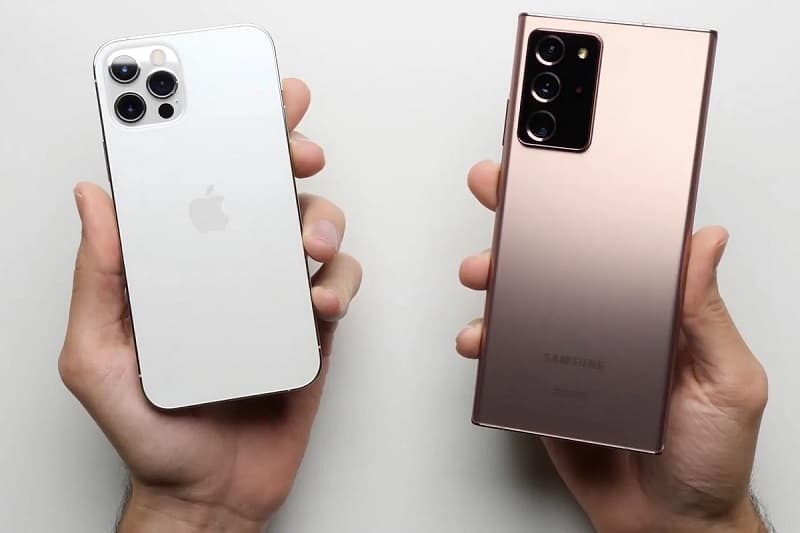Comparativo design Note 20 Ultra e iPhone 12 Pro Max