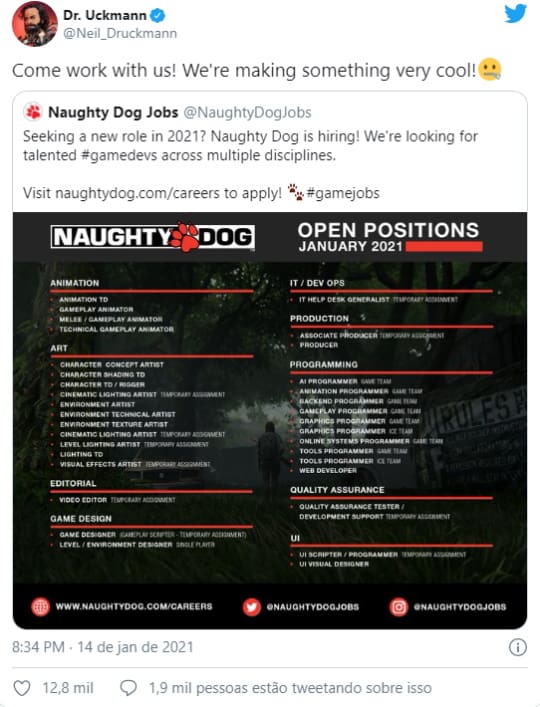 Naughty Dog já está contratando funcionários para um novo game neil druckmann naughty dog