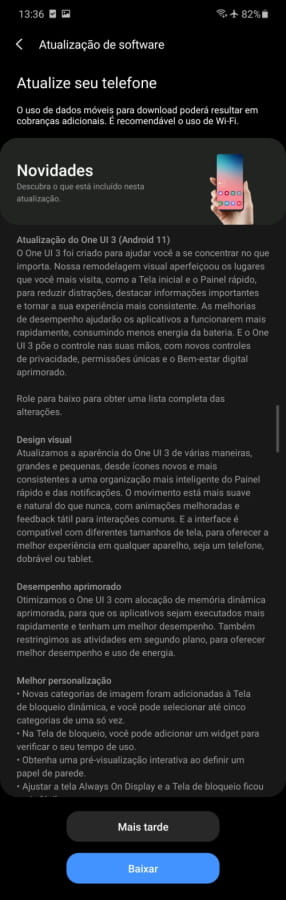 Galaxy S10 Lite recebe atualização da One UI 3.0 e Android 11 no Brasil captura de tela android 11 s10 lite