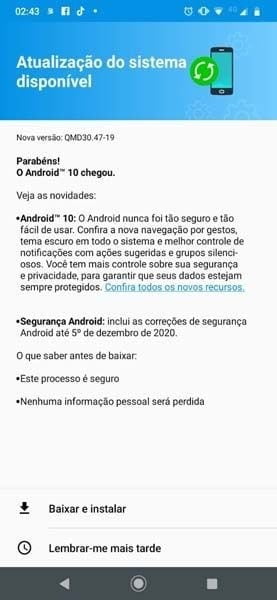 Moto G8 Play recebe atualização para o Android 10 no Brasil captura de tela da atualizacao moto g8 play