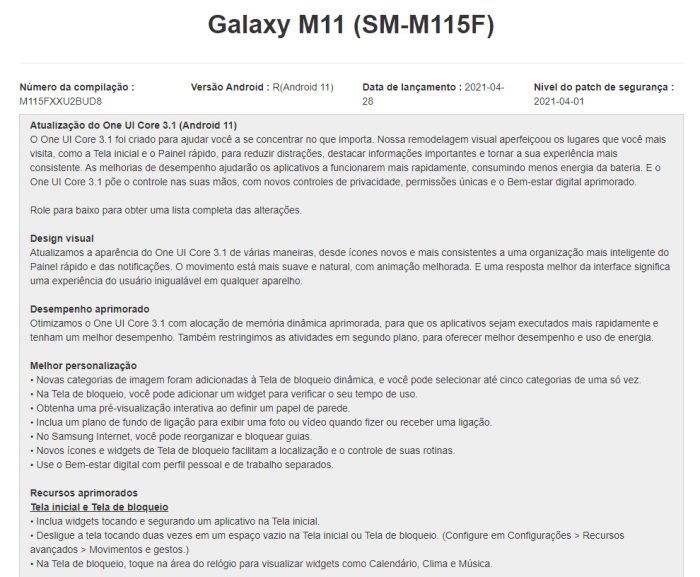 Galaxy M11 é atualizado para o Android 11 com a One UI 3.1 galaxy m11 android oficial
