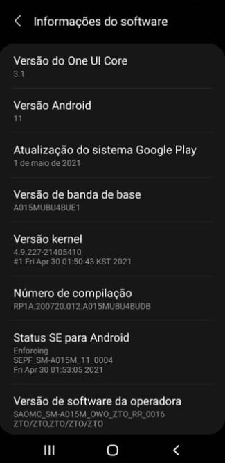 Galaxy A01 é atualizado para o Android 11 com a One UI 3.1 no Brasil captura de tela atualizacao