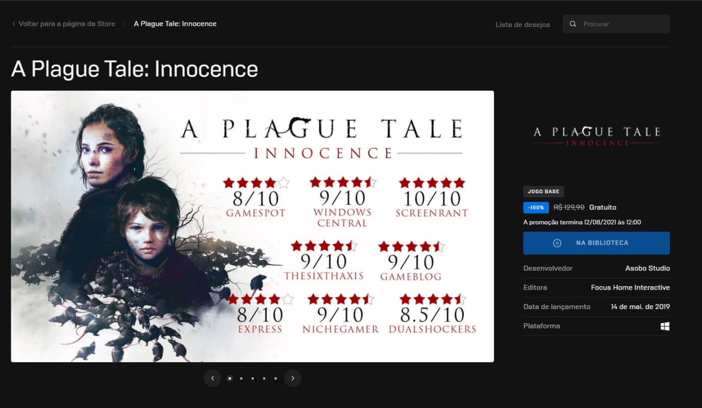 A Plague Tale: Innocence e Minit estão de graça na Epic Games Store