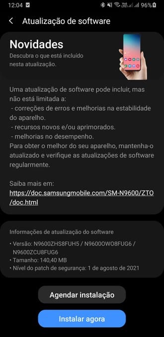 Galaxy Note 9 recebe atualização do pacote de segurança de agosto de 2021 no Brasil galaxy note 9 samsung 140 mb