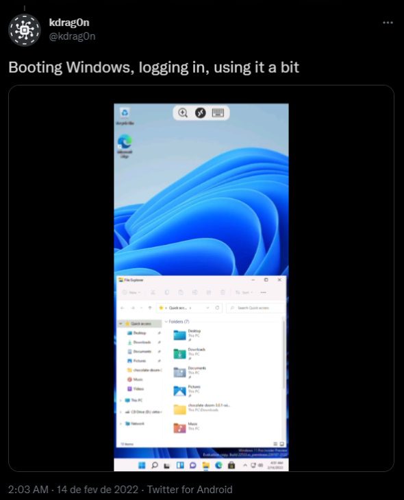 Google Pixel 6 com Android 13 roda maquina virtual com Windows 11 windows 11 no android 13