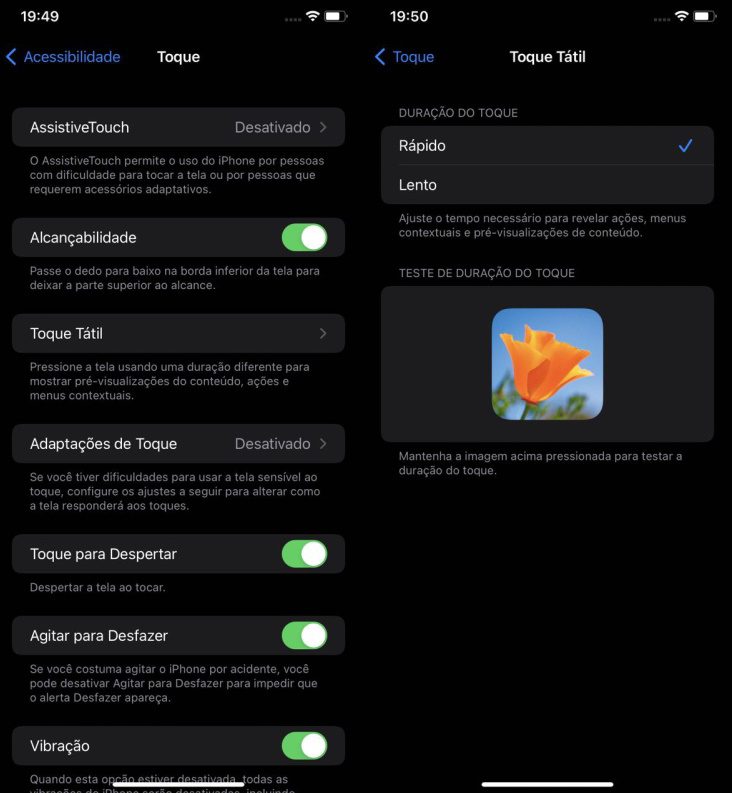 Aprenda a ajustar a intensidade do Toque Tátil no iPhone/iPad duracao toque iphone