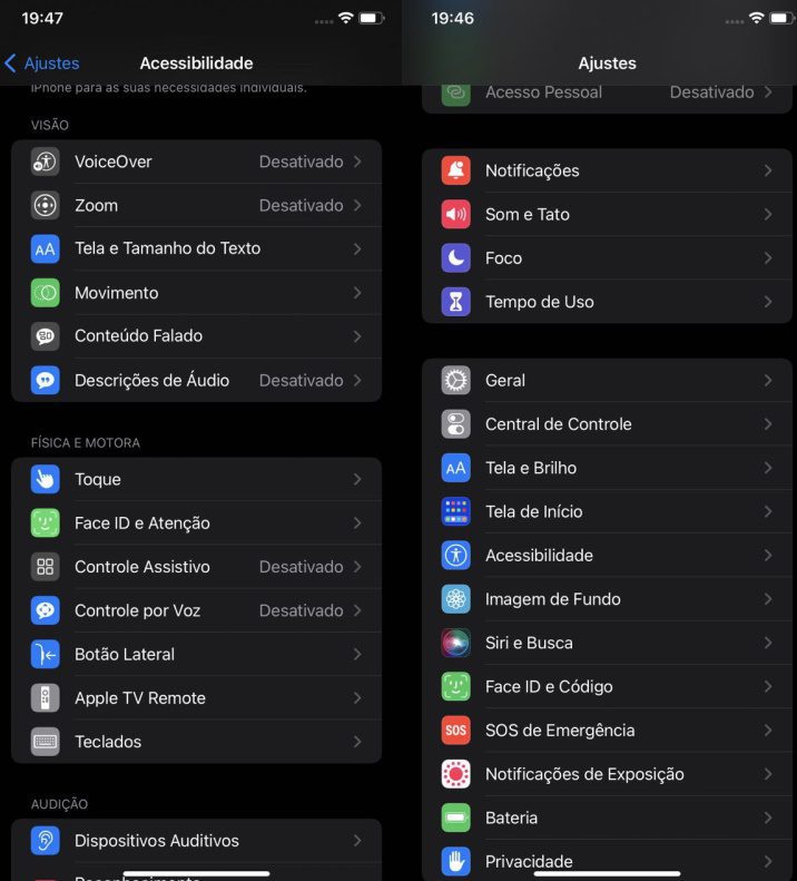 Aprenda a ajustar a intensidade do Toque Tátil no iPhone/iPad toque tatil phone caminho