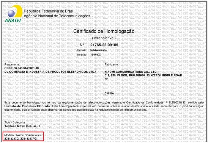 Documento de homologação do Redmi Note 12 5G e Poco X5 5G na Anatel