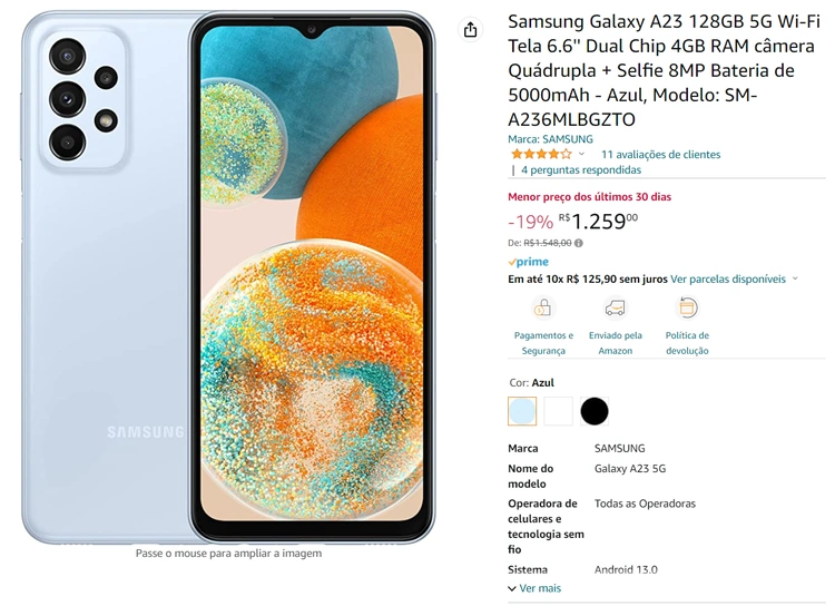 galaxy a23 128 samsung amazon promocao