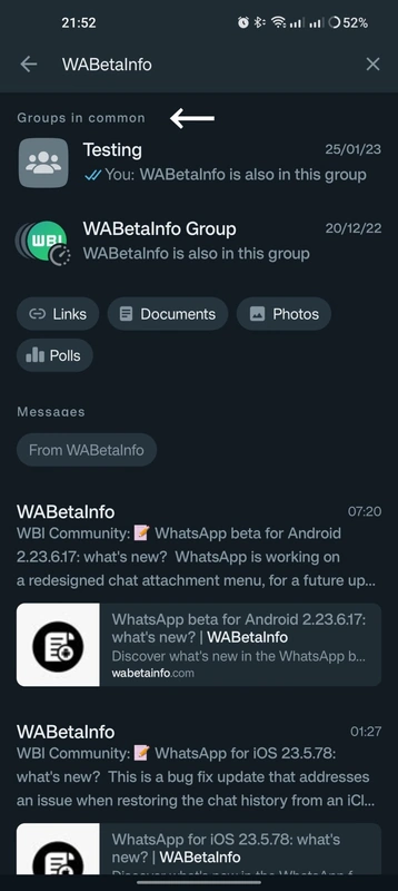 WhatsApp Beta ganha recursos para exibir grupos em comum wabetainfo grupos