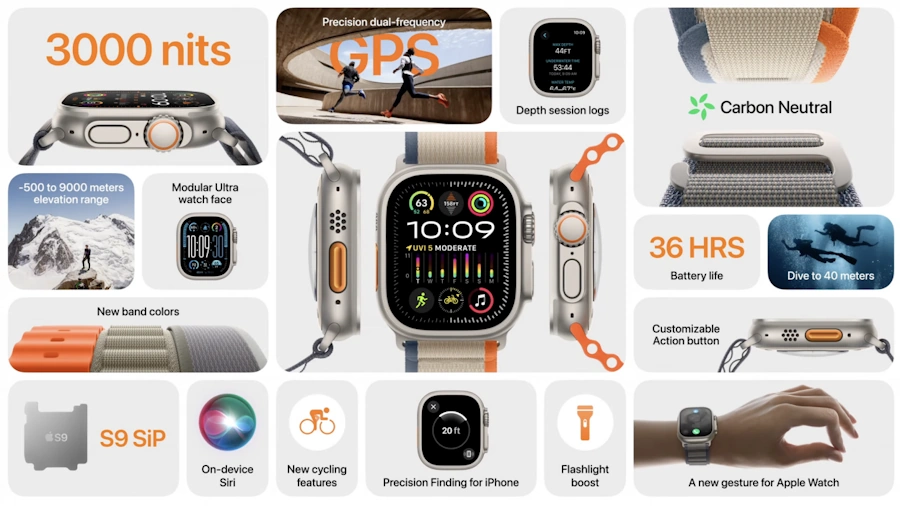 Apple apresenta Apple Watch Series 9 e Ultra 2 com chip S9 e sensores avançados apple watch ultra 2 especificacoes