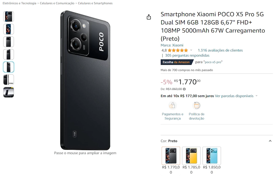 poco x5 pro 5g preto