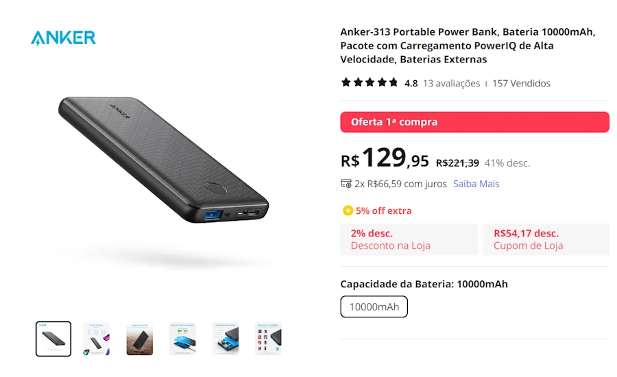 Ofertas no AliExpress: 12 produtos com até 70% de desconto anker powebank