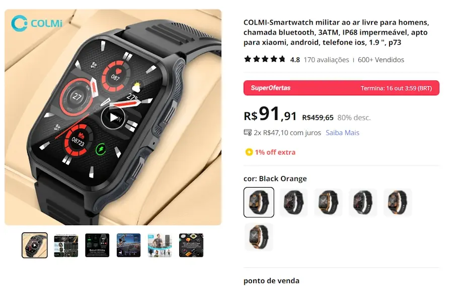 4 smartwatches baratos em estão em promoção no AliExpress colmi 3atm
