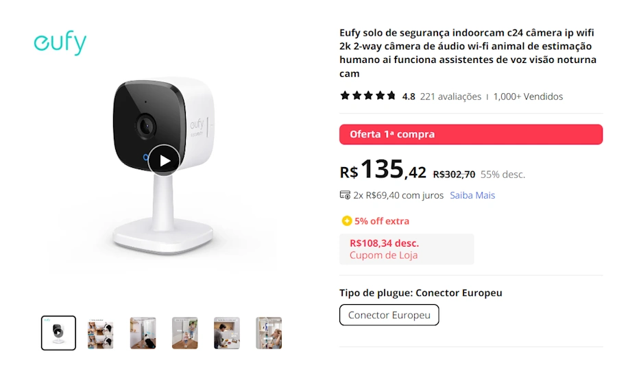 Ofertas no AliExpress: 12 produtos com até 70% de desconto eufy solo camera