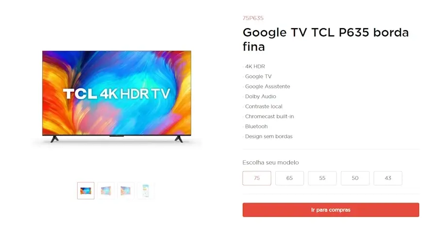 TCL lança formatos de 65 e 75 polegadas para a linha de smart TVs P635 4K no Brasil google tv tcl p635