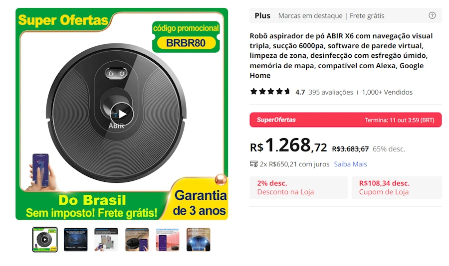 Ofertas no AliExpress: 12 produtos com até 70% de desconto robo de aspirador de po