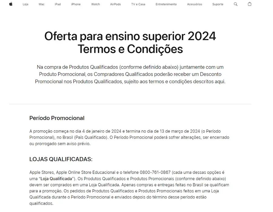 Apple inicia promoção 'volta às aulas' com descontos e AirPods e Apple Pencil de graça regulamento apple