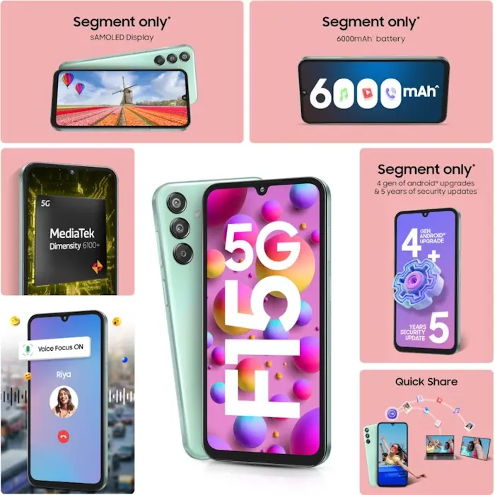 Samsung lança Galaxy F15 5G com tela Super AMOLED e bateria de 6.000 mah galaxy f15 5g especificacoes