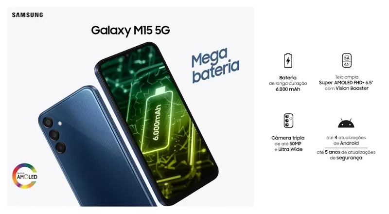 Samsung lança Galaxy M15 e Galaxy M55 no Brasil, veja o preço oficial galaxy m15 5g oficial