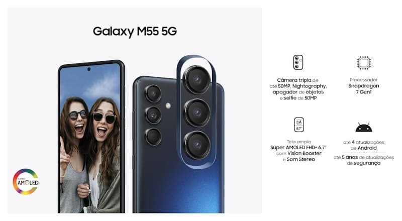 Samsung lança Galaxy M15 e Galaxy M55 no Brasil, veja o preço oficial galaxy m55