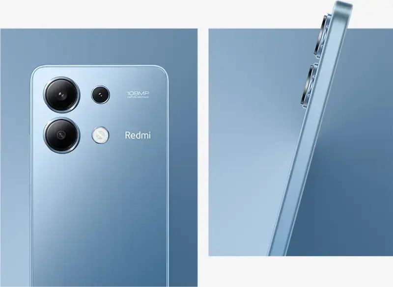 Quais são os melhores smartphones Xiaomi para comprar no momento? Imagem promocional do Redmi Note 13 5G, parte traseira e lateral.